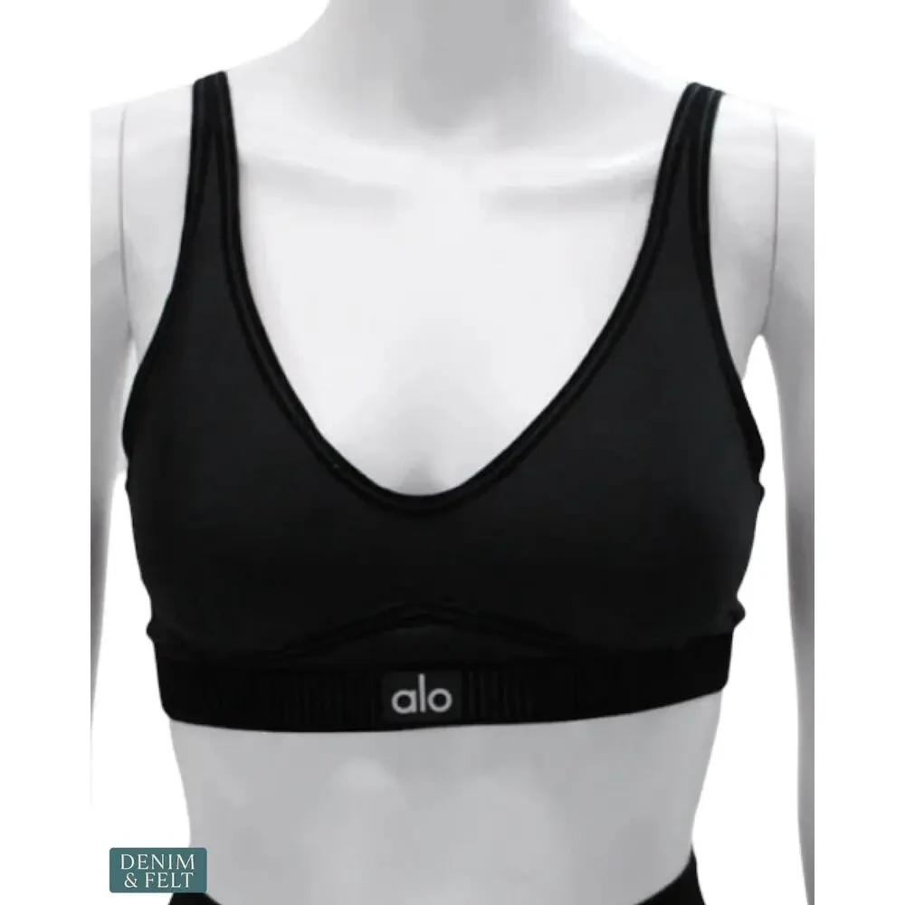Alo Yoga Airlift Line Up Bra Black Medium Support Athletic Yoga Sports Bra‎